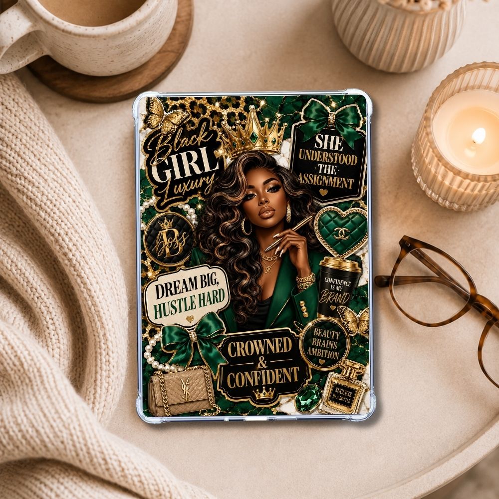 Crowned & Confident Kindle insert styled in a clear eReader case