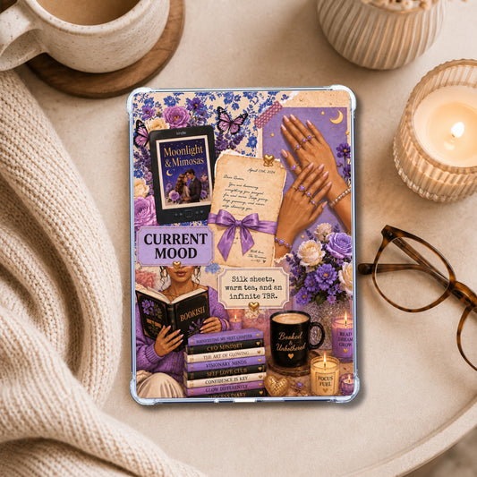 Purple Current Mood shown on an eReader in a styled setting