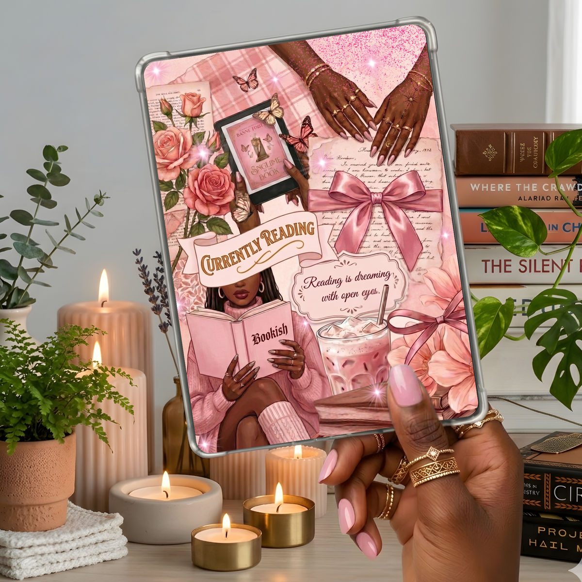 Currently Reading Pink Melanin Girl shown on a handheld eReader