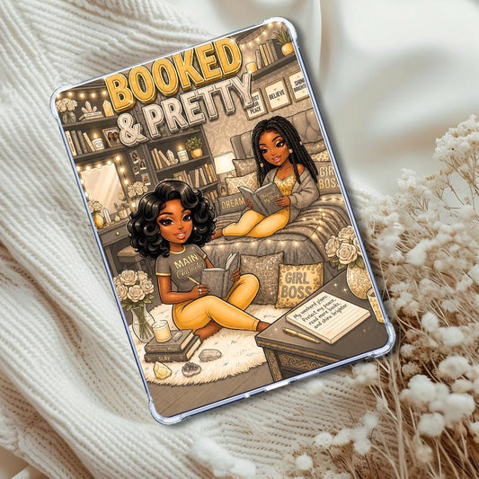 Gray and Yellow Booked & Pretty Black Girl: Kindle or eReader Decor for Book Lovers
