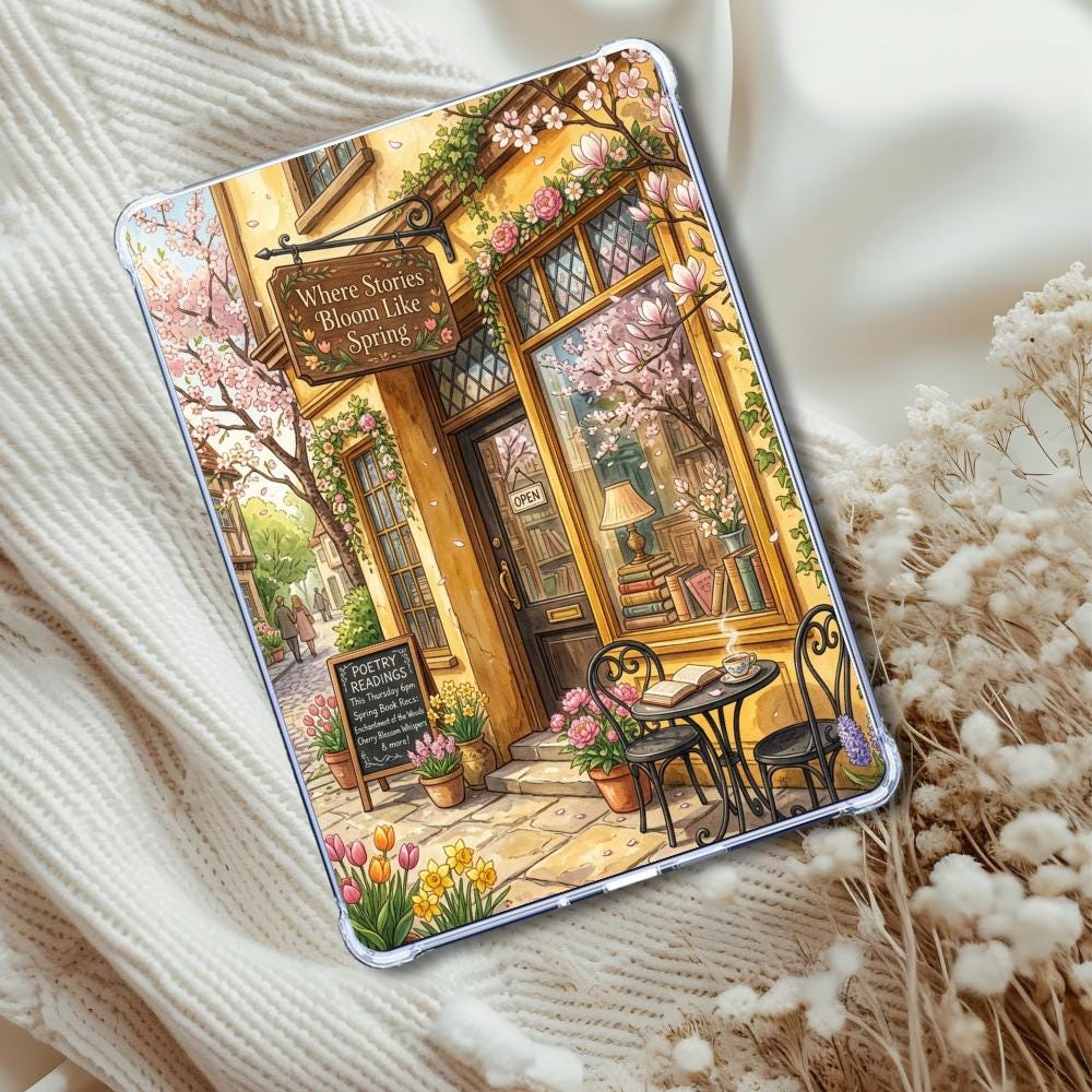Where Stories Bloom Spring Bookstore  Insert: Kindle or eReader Decor for Book Lovers