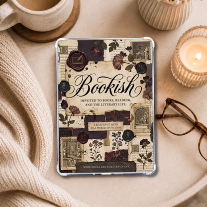 Dark Bookish Reader Kindle insert styled in a clear eReader case