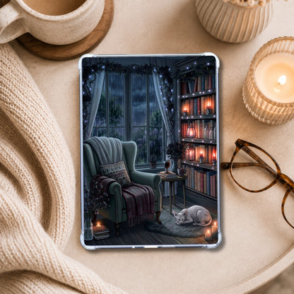 Dark & Rainy Gothic Sphynx Nook shown on an eReader in a styled setting