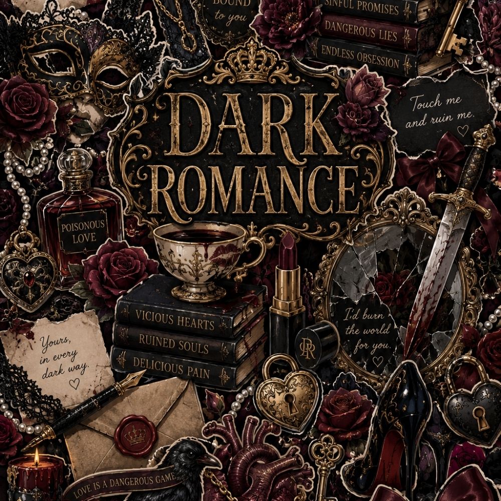 Close-up detail of Dark Romance Collage Kindle insert artwork
