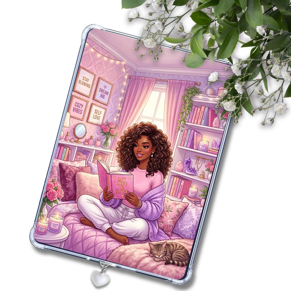 Pastel Black Girl & Kitty: Kindle or eReader Decor for Book Lovers