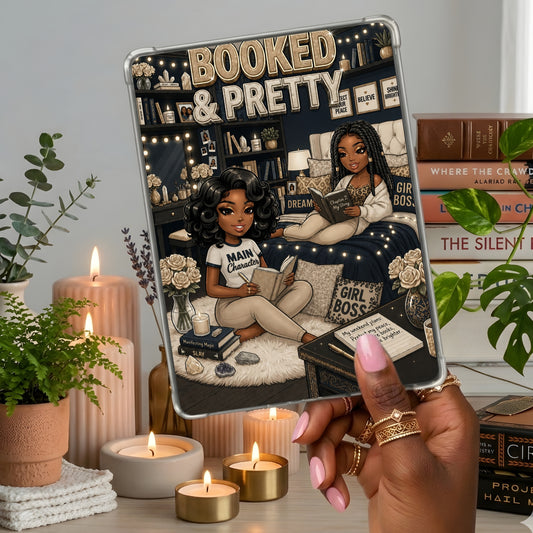 Denim and Khaki Booked & Pretty Black Girl shown on a handheld eReader