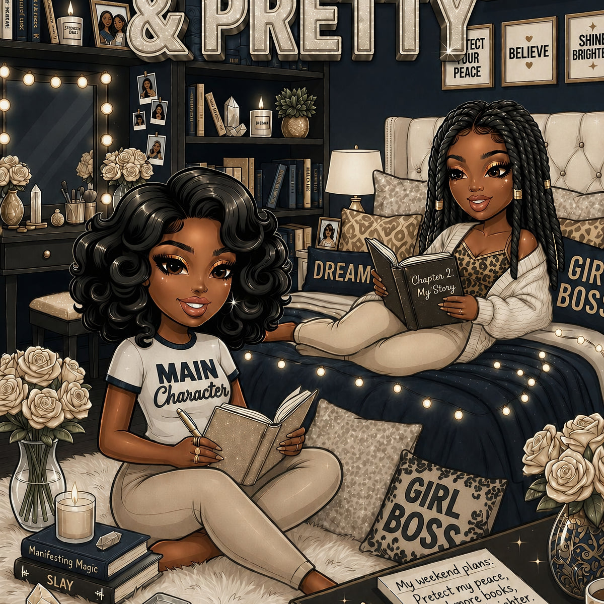 Denim and Khaki Booked & Pretty Black Girl artwork close-up