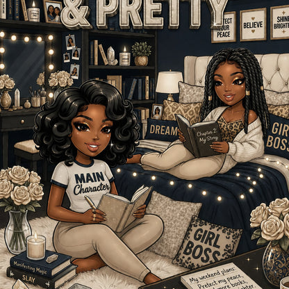 Denim and Khaki Booked & Pretty Black Girl artwork close-up