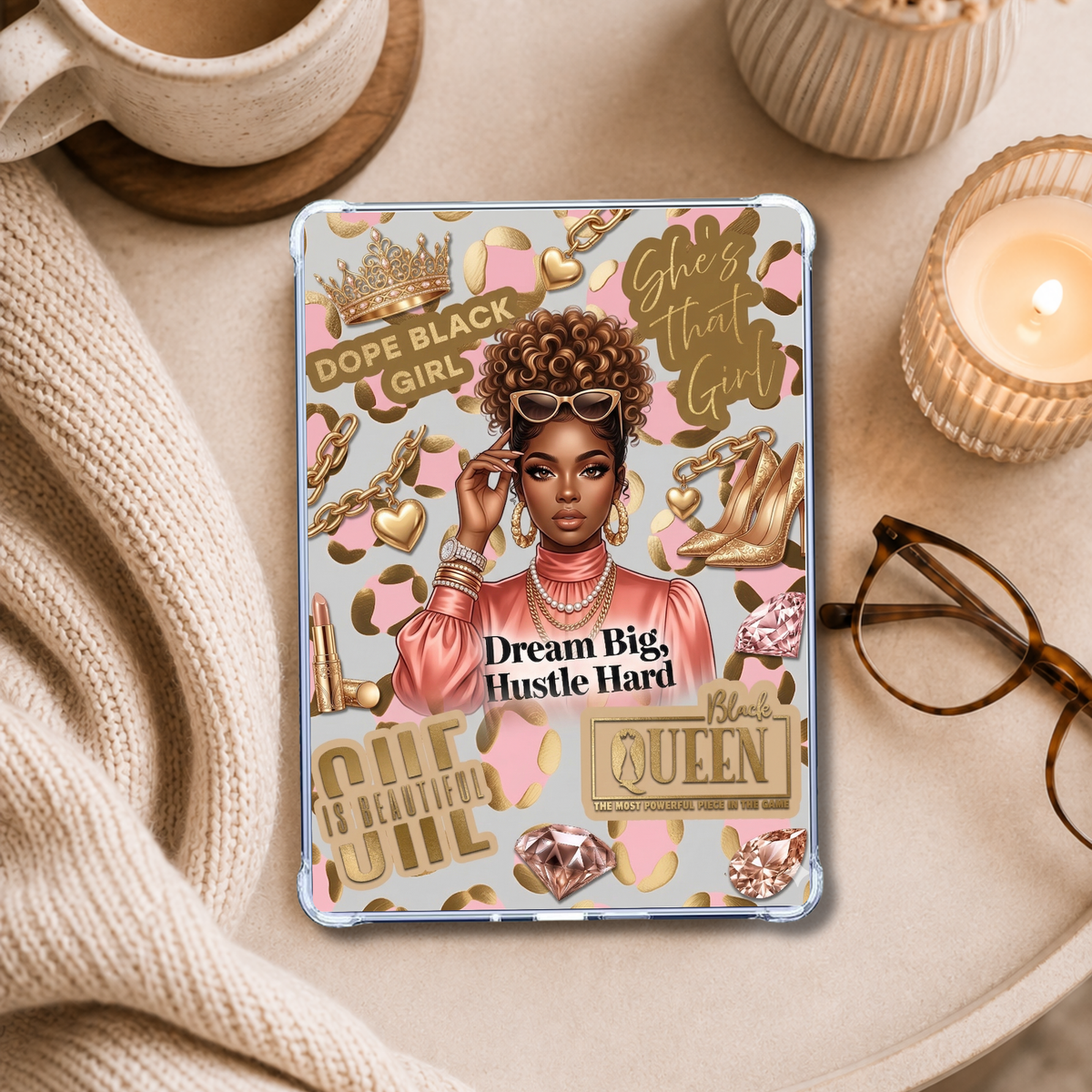 Dope Black Girl Gold and Coral shown on an eReader in a styled setting