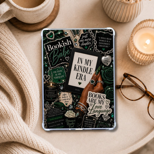 Emerald Bookish Babe shown on an eReader in a styled setting