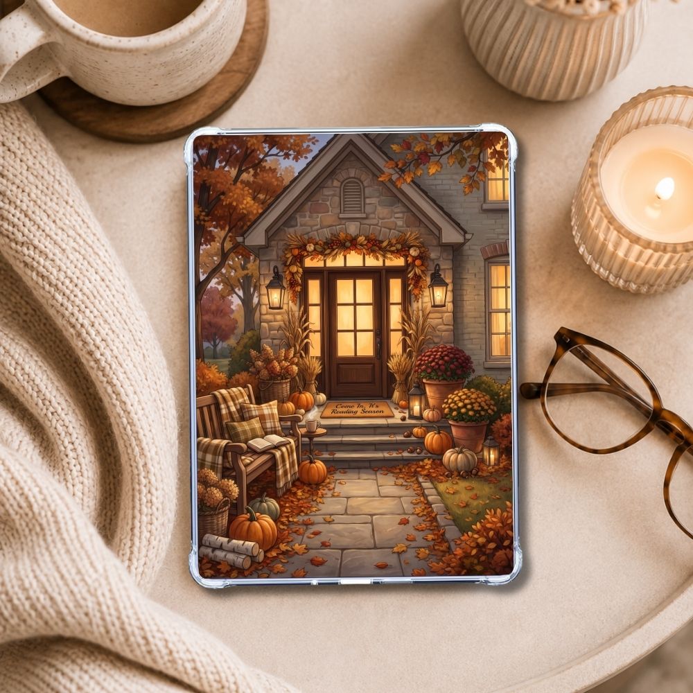 Fall Reading at Home Kindle insert styled in a clear eReader case
