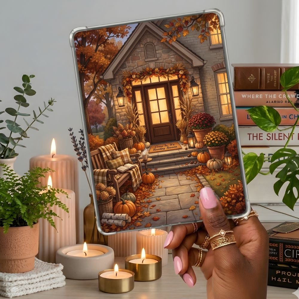 Fall Reading at Home Kindle insert second lifestyle view in a clear eReader case