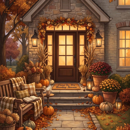 Close-up detail of Fall Reading at Home Kindle insert artwork