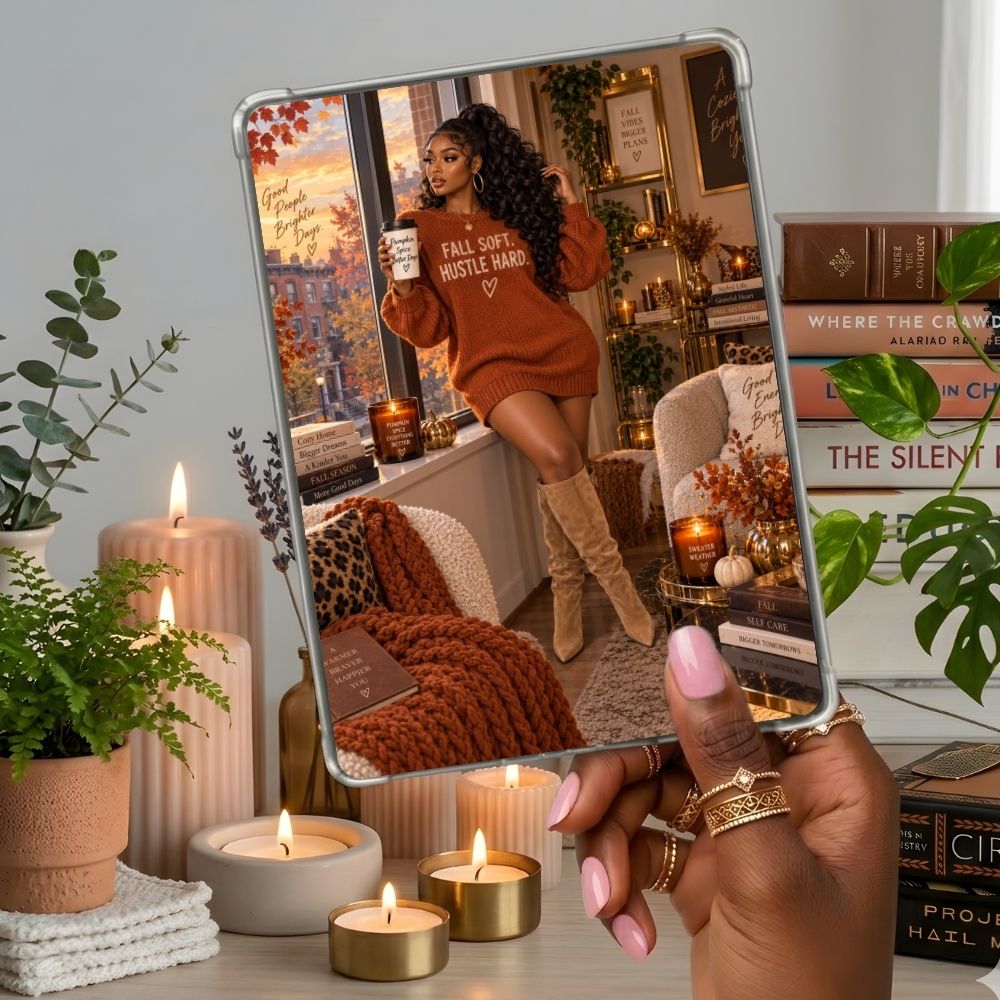 Fall Soft Hustle Hard Kindle insert second lifestyle view in a clear eReader case