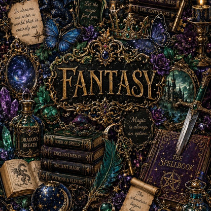 Close-up detail of Fantasy Collage Kindle insert artwork