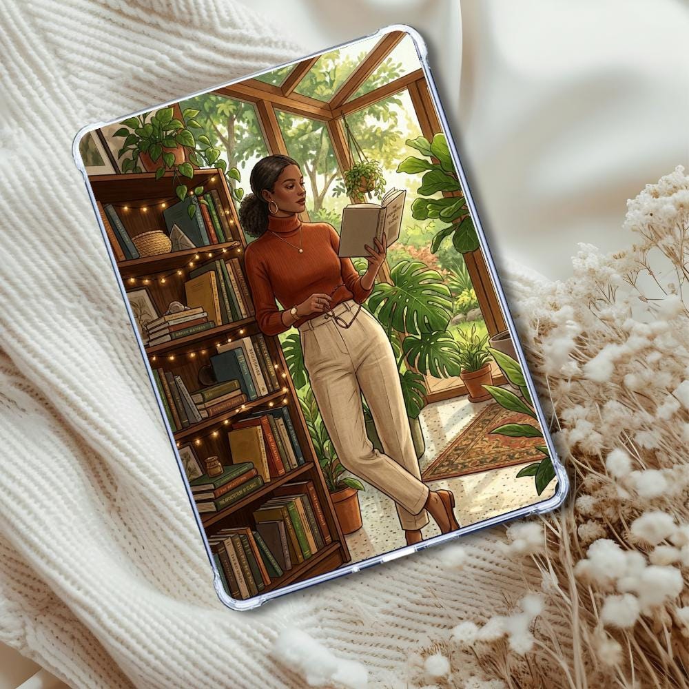 Library Garden Book Nook Black Girl Insert: Kindle or eReader Decor for Book Lovers