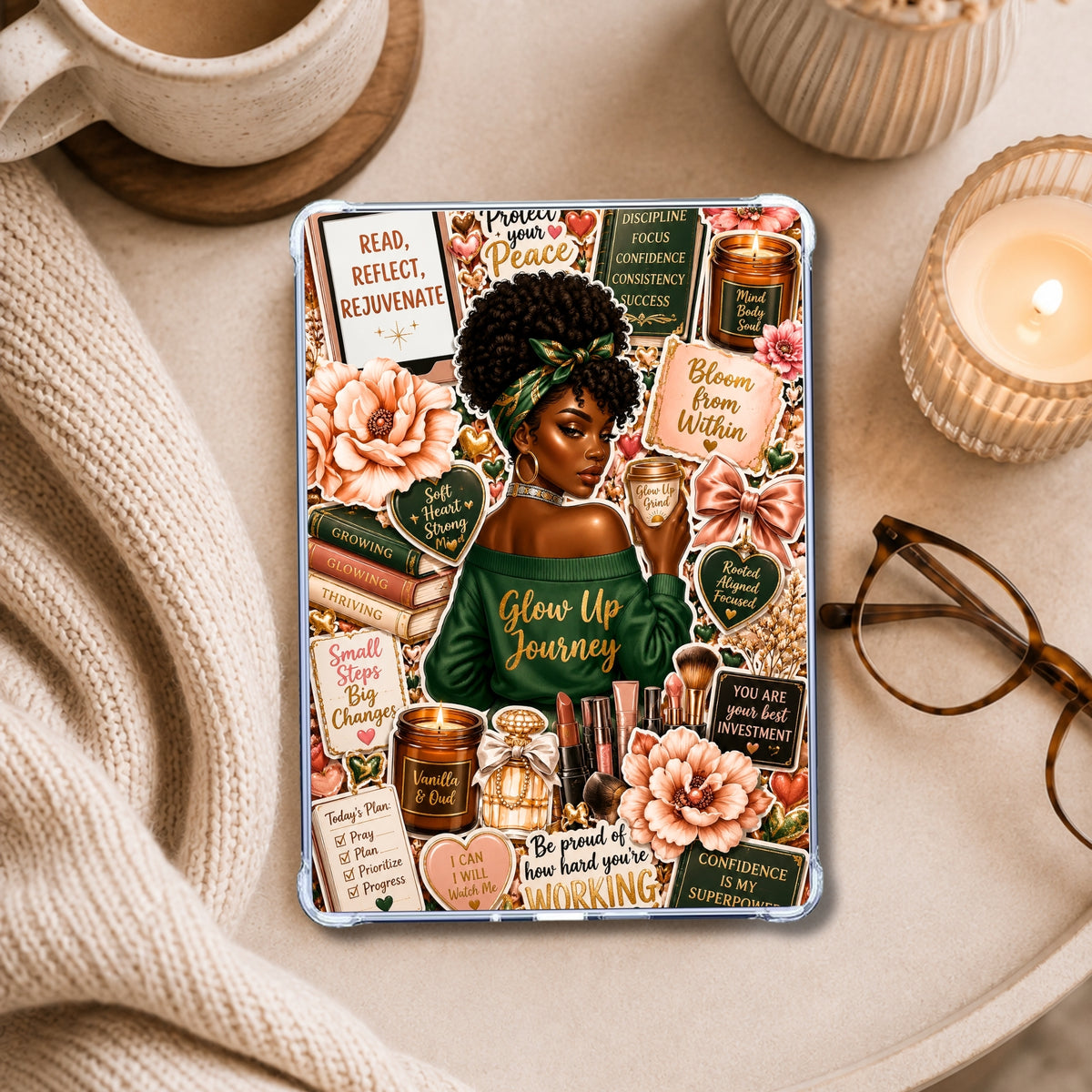 Glow Up Journey Melanin shown on an eReader in a styled setting