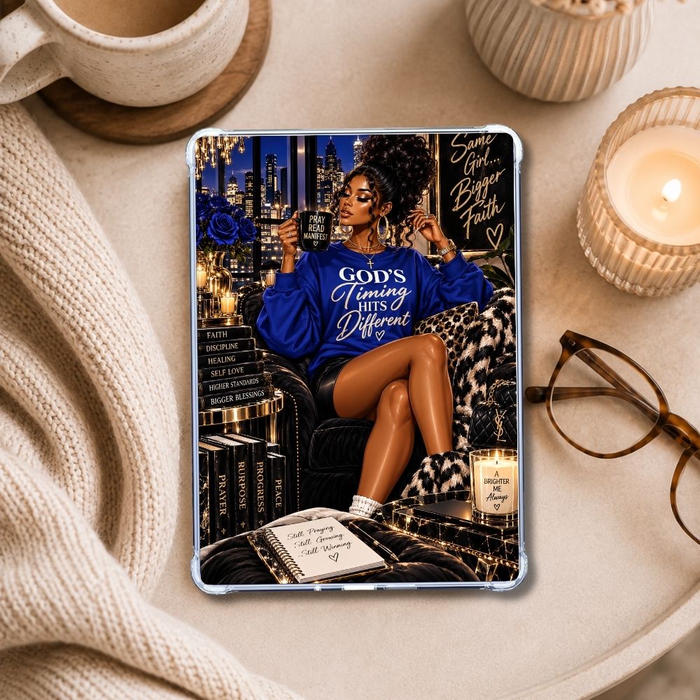 God’s Timing Kindle insert styled in a clear eReader case