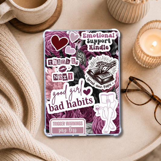 Good Girl Bad Habit Sticker Look shown on an eReader in a styled setting