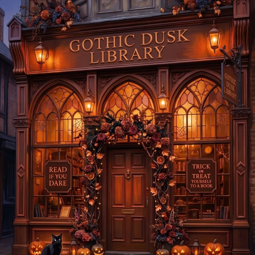 Close-up detail of Gothic Dusk Library Kindle insert artwork