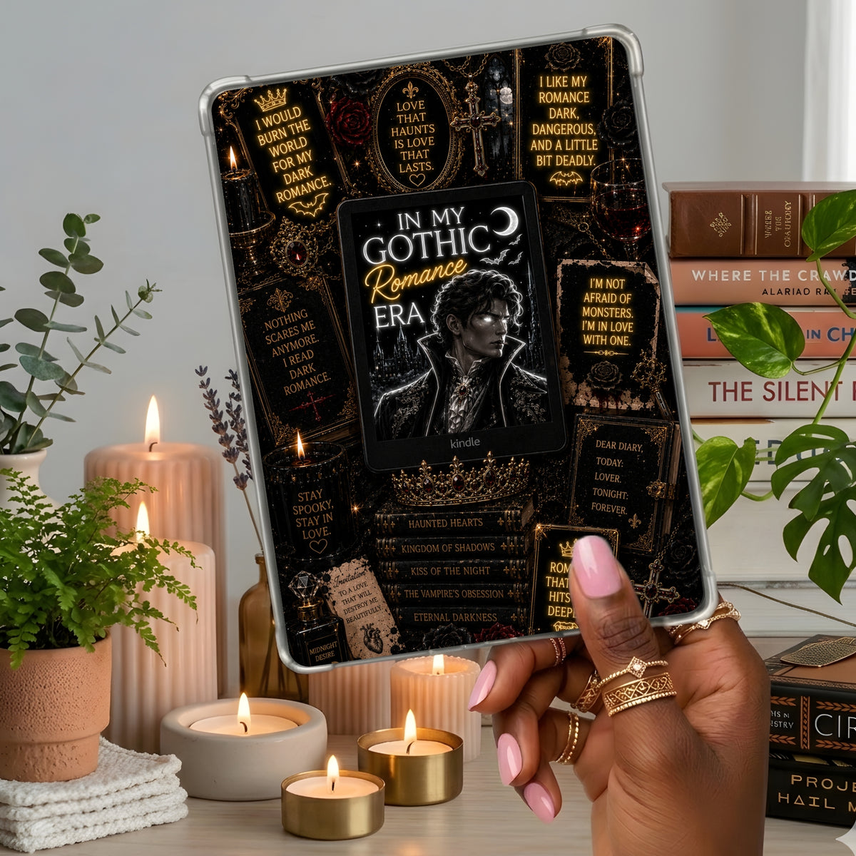 Gothic Romance Neon Lights shown on a handheld eReader