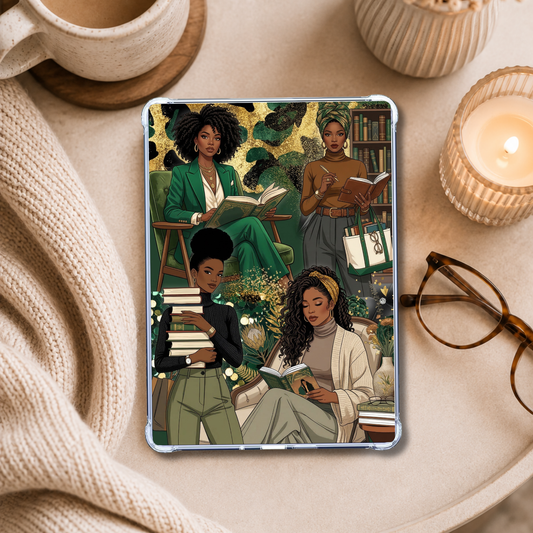 Green Brown Olive Collage Reader shown on an eReader in a styled setting