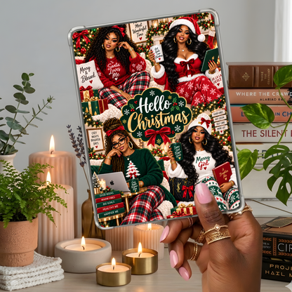 Hello Christmas Plus Size Melanin Girl Kindle Insert | Clear Case eReader Decor