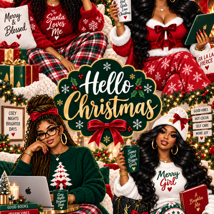 Hello Christmas Plus Size Melanin Girl Kindle Insert | Clear Case eReader Decor