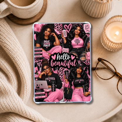 Hello Beautiful Curvy Plus Size Melanin Girls Pink Kindle Insert | Clear Case eReader Decor