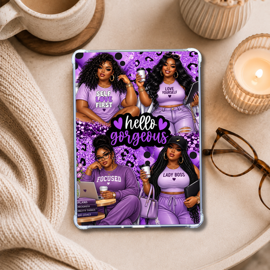 Hello Curvy Plus Size Melanin Girls Purple shown on an eReader in a styled setting