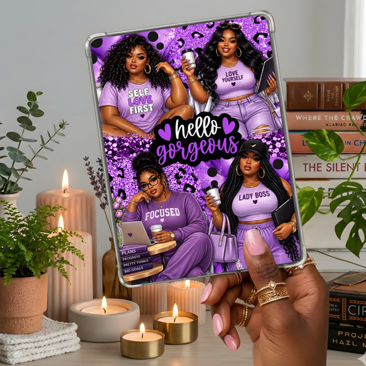 Hello Curvy Plus Size Melanin Girls Purple shown on a handheld eReader