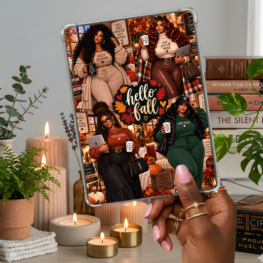 Hello Fall Curvy Melanin Girls shown on a handheld eReader