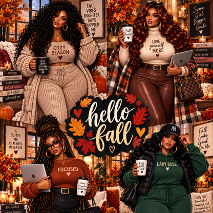 Hello Fall Curvy Melanin Girls artwork close-up