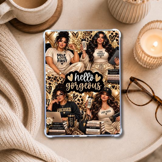 Hello Gorgeous Plus Size Latina Girls Champagne Look shown on an eReader in a styled setting