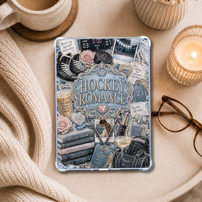 Hockey Romance Collage Kindle insert styled in a clear eReader case