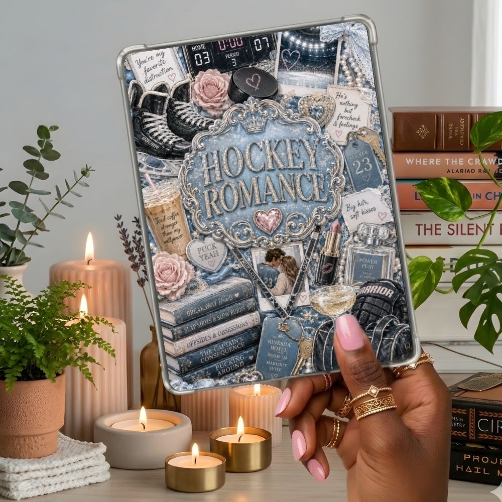 Hockey Romance Collage Kindle insert second lifestyle view in a clear eReader case