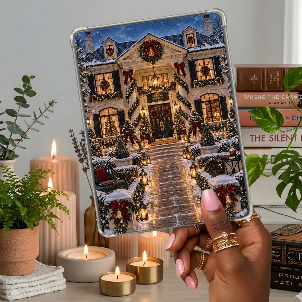 Holiday Mansion Kindle insert second lifestyle view in a clear eReader case