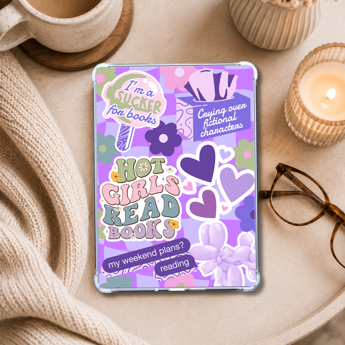 Hot Girls Read Sticker Look shown on an eReader in a styled setting