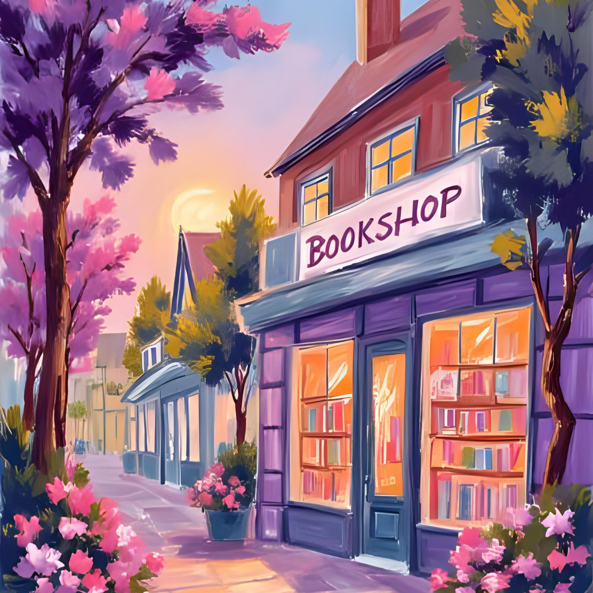 Idyllic Scene Bookshop artwork close-up