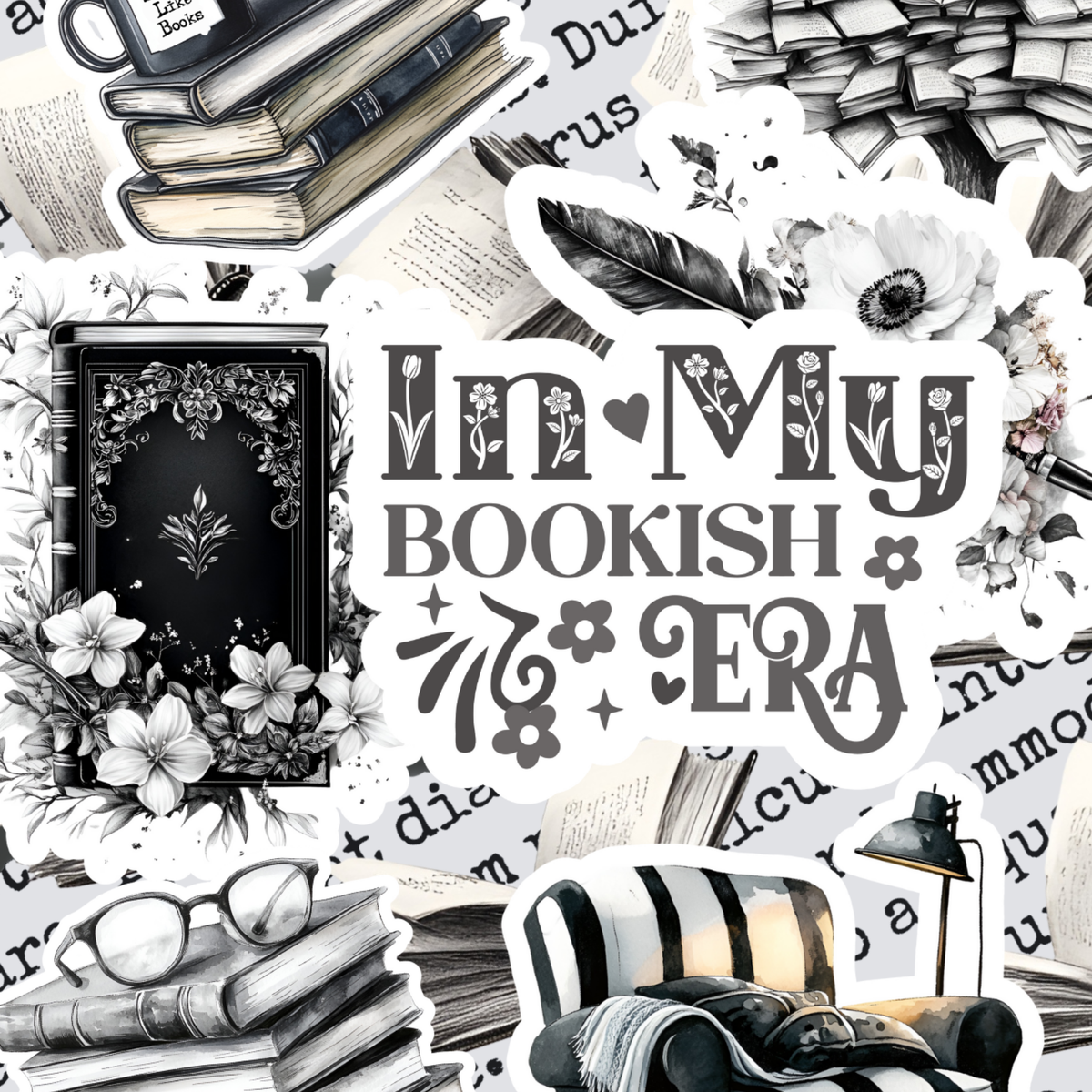 In My Bookish Era Black Sticker Look artwork close-up
