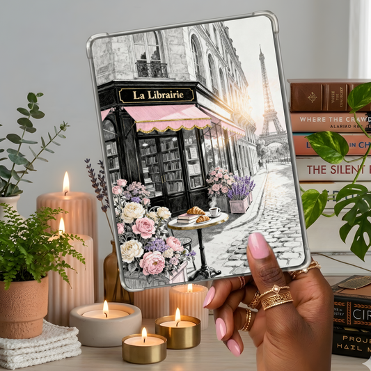 La Librairie Eiffel Tower Paris Theme shown on a handheld eReader
