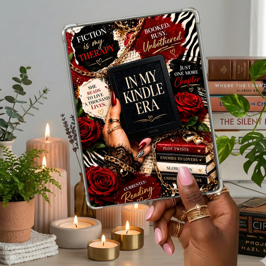 Lacy & Animal Print White Girl Kindle Era shown on a handheld eReader