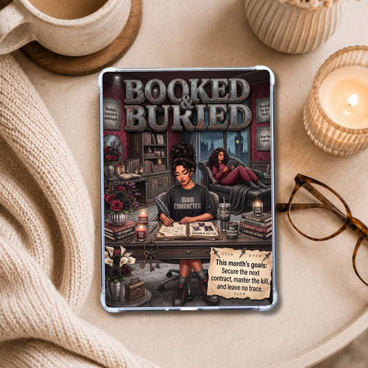 Latina Booked & Buried Dark Gothica shown on an eReader in a styled setting
