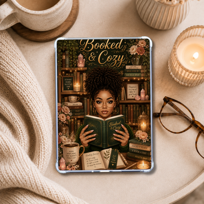 Latina Booked & Cozy shown on an eReader in a styled setting