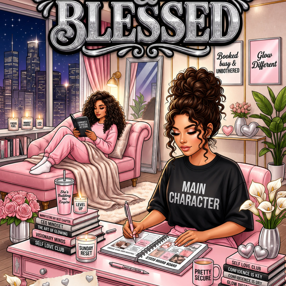 Latina Pink Booked & Blessed artwork close-up
