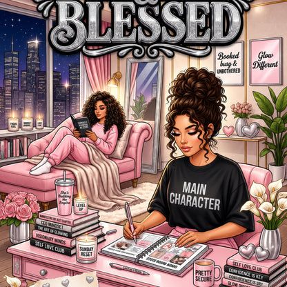 Latina Pink Booked & Blessed artwork close-up