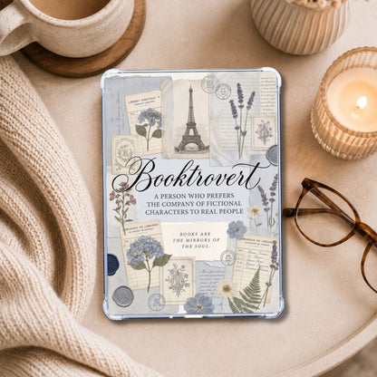 Light Blue Pressed Flowers Reader Kindle insert styled in a clear eReader case