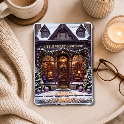 Little Violet Bookshop Kindle insert styled in a clear eReader case