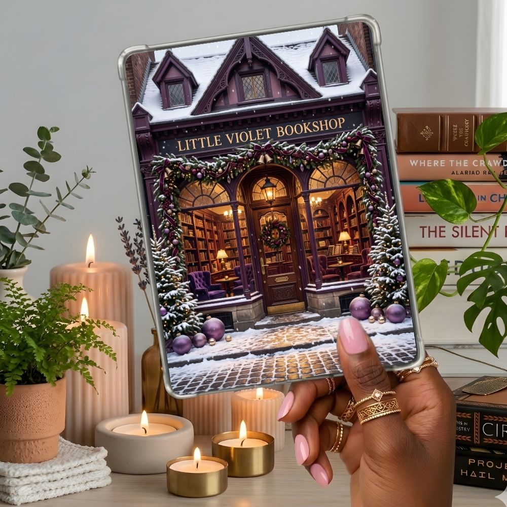 Little Violet Bookshop Kindle insert second lifestyle view in a clear eReader case