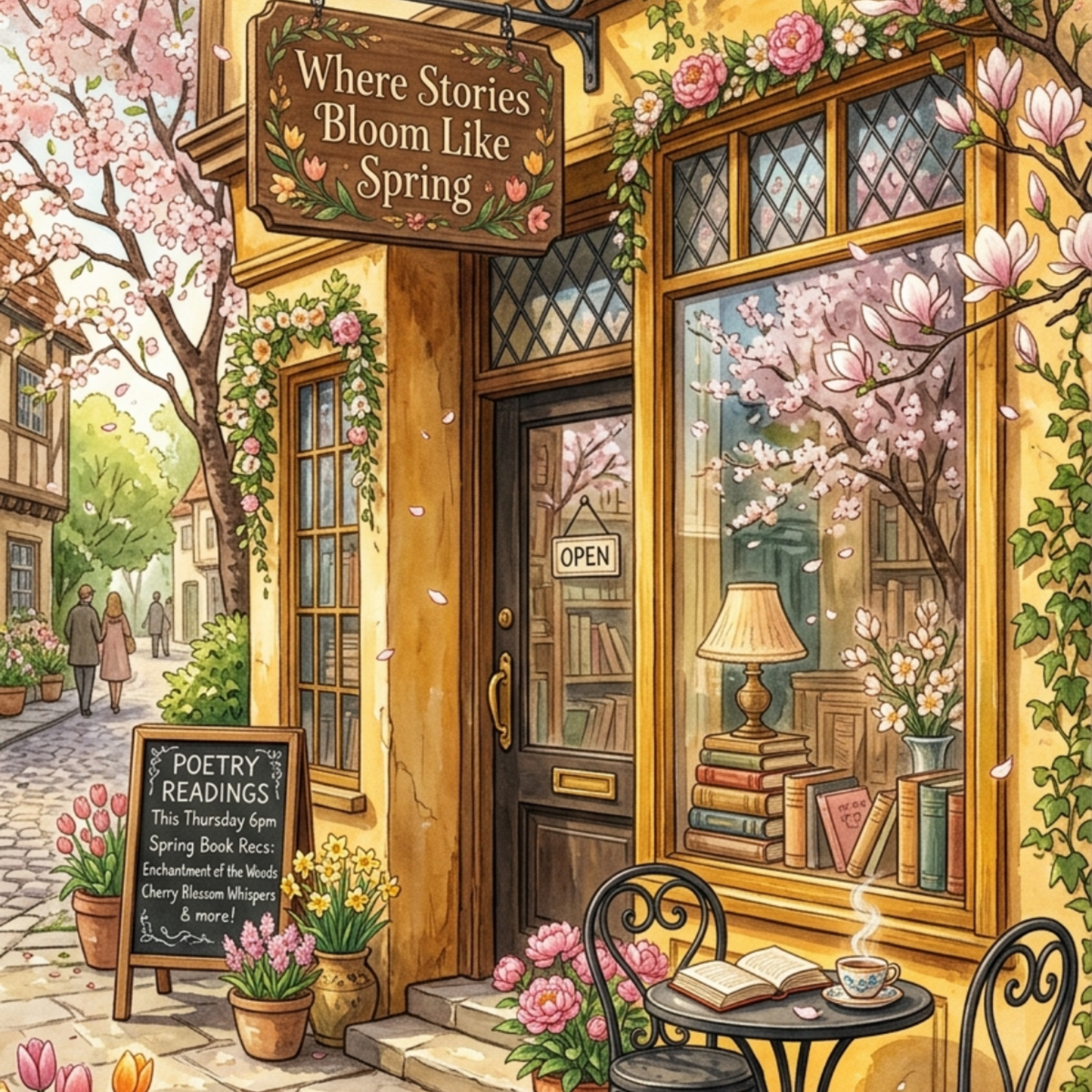 Loves Literature Spring Bookstore artwork close-up